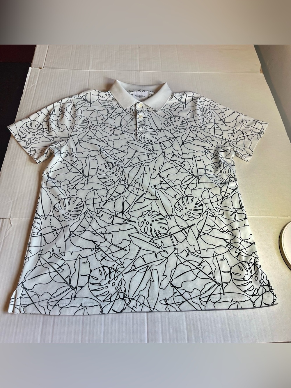 Men's Goodfellow & Co White & Black Design Golf  Polo Shirt (Size Large) (Mint)